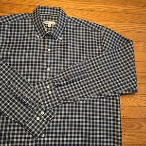 Peter Millar Navy and White Plaid Shirt Size XL casual, preppy, business